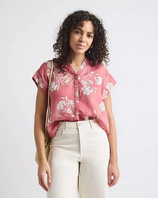 Extended-Sleeve Crew-Neck Floral Blouse