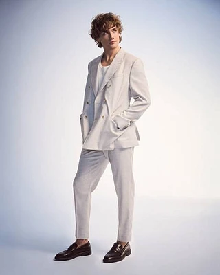 Pleated Tapered-Leg Light Grey Suit Pant