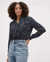 Silky Crepe Long-Sleeve Buttoned-Down Blouse