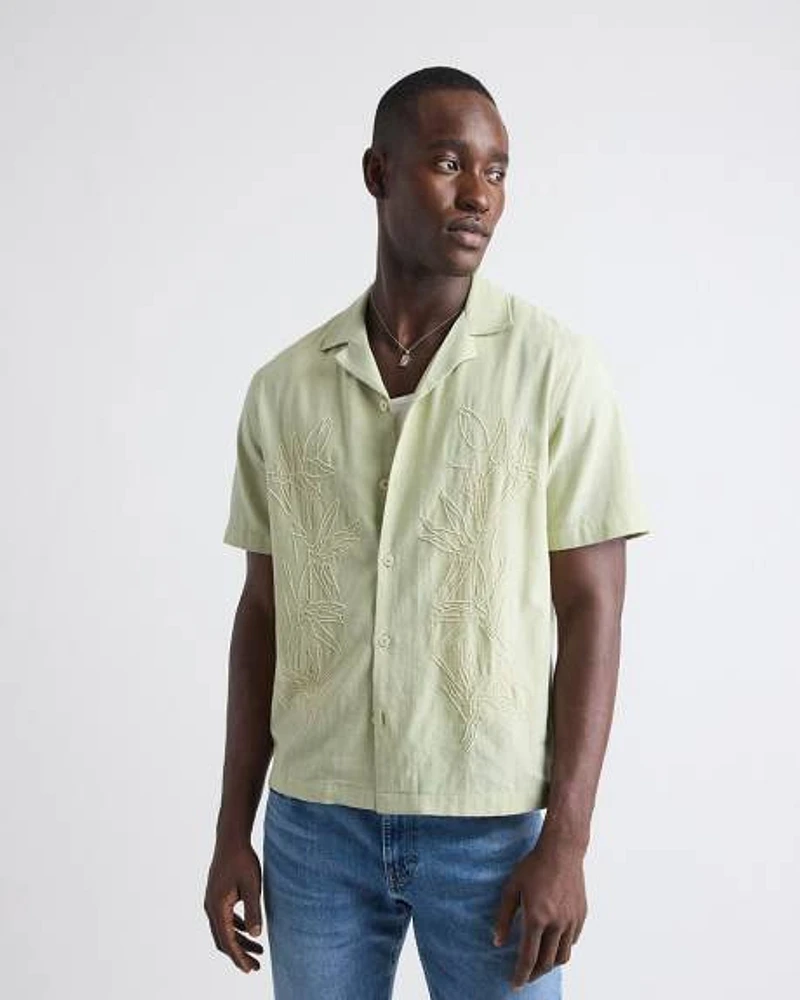 Short-Sleeve Camp-Collar Shirt with Beaded Pattern