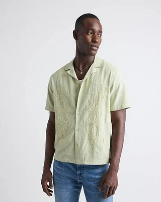 Short-Sleeve Camp-Collar Shirt with Beaded Pattern