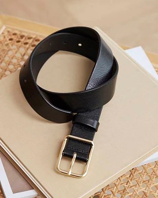 Large Leather Belt with Square Buckle