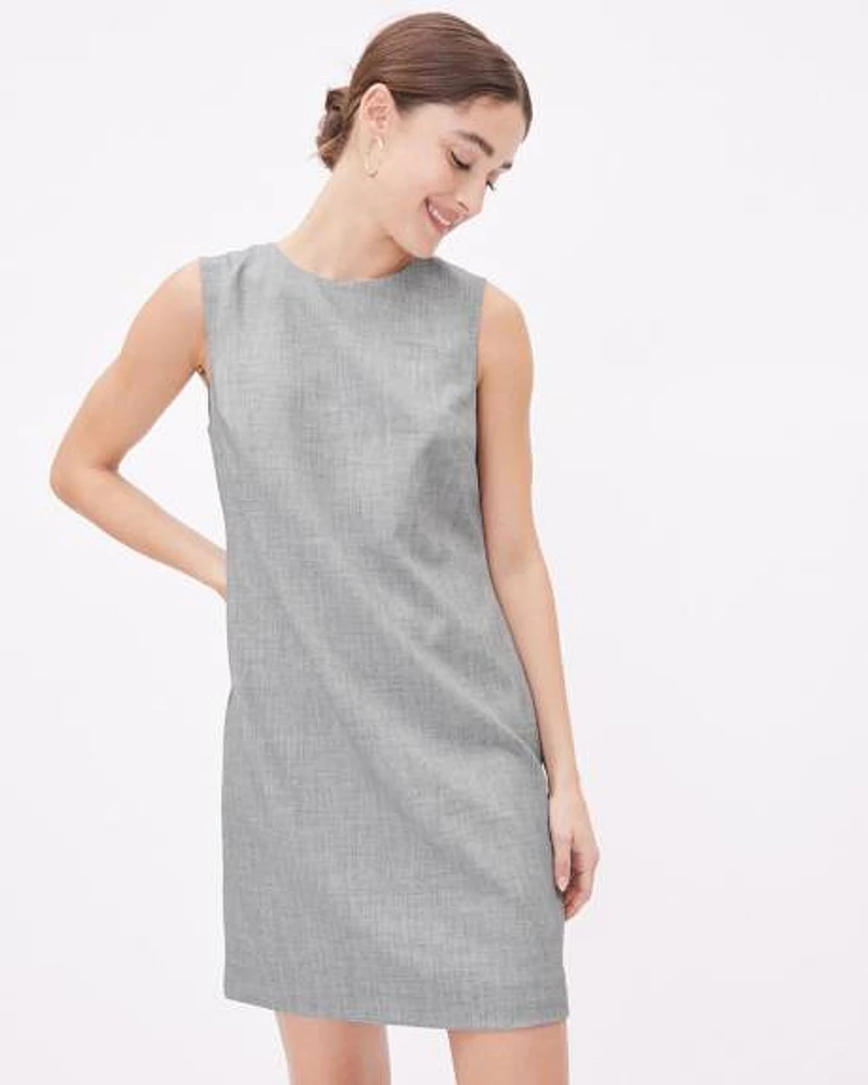 Sleeveless Crew-Neck Straight Twill Dress