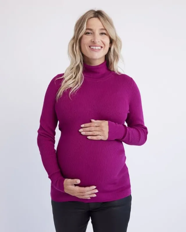 Long-Sleeve Ribbed Sweater with Boat Neckline - Thyme Maternity