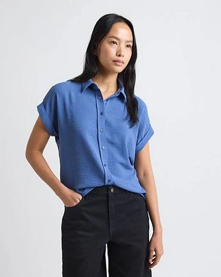 Short-Sleeve Buttoned-Down Blouse