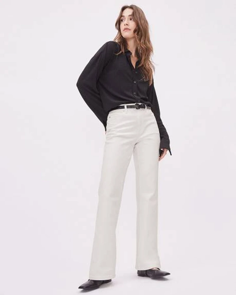 Flare-Leg High-Rise Cream Jeans