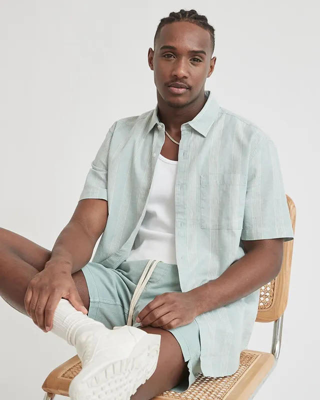 RW&CO Short-Sleeve Linen-Blend Shirt with Stripes