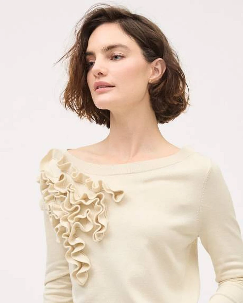 Long-Sleeve Boat-Neck Pullover with Frills