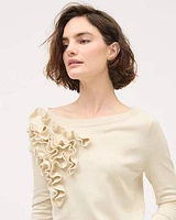 Long-Sleeve Boat-Neck Pullover with Frills