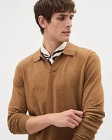 Long-Sleeve Cotton Sweater Polo with Johnny Collar