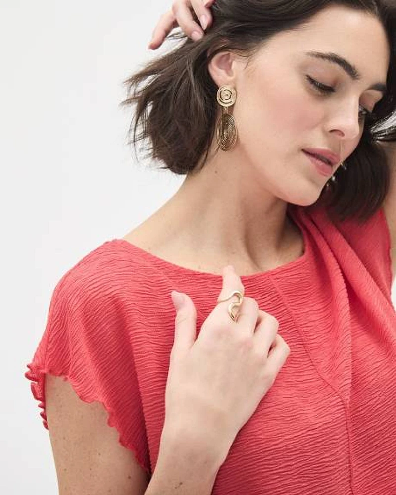 Extended-Sleeve Tee with Boat Neckline and Lettuce Trims