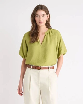 V-Neck Blouse with Short Puffy Sleeves