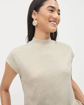 Extended-Sleeve Mock-Neck Ribbed Top