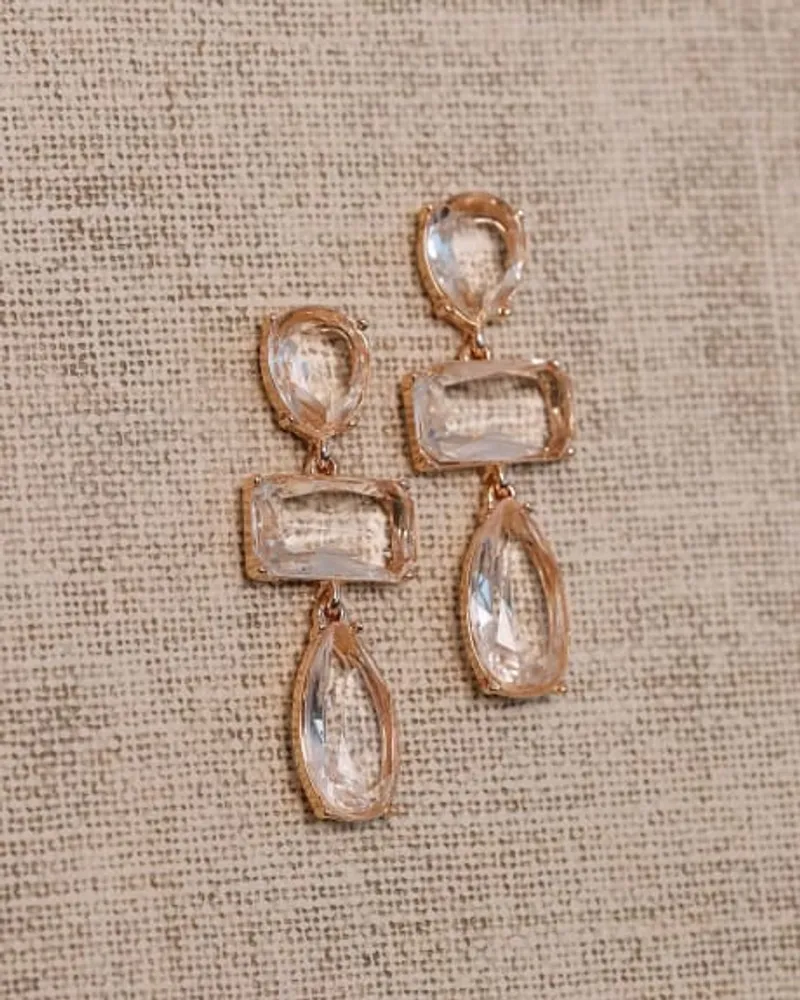 Golden Earrings with Clear Stone Pendants