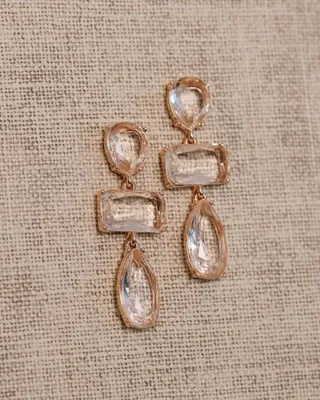 RW&CO. - Golden Earrings with Clear Stone Pendants - Gold - 1SIZE