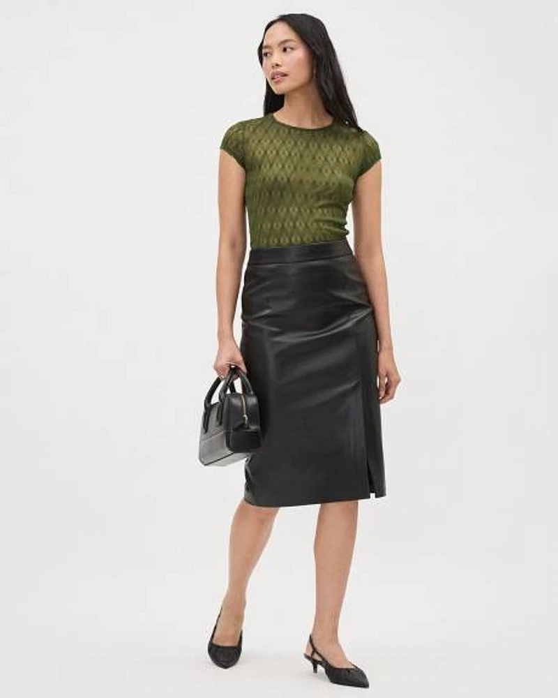 Faux Leather Pencil Midi Skirt