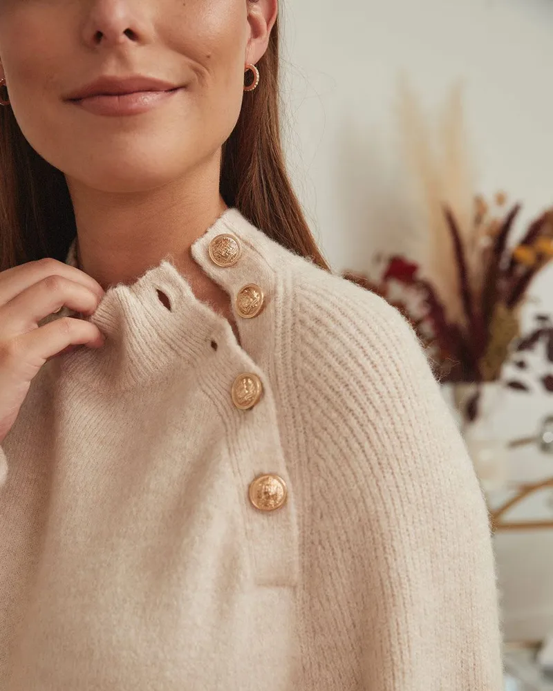 RW&CO Spongy Nursing Mock-Neck Sweater with Buttons - Thyme Maternity