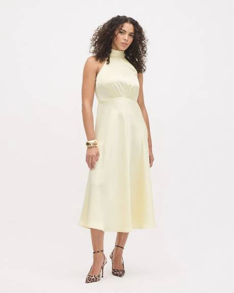 Sleeveless Halter-Neck Satin Dress