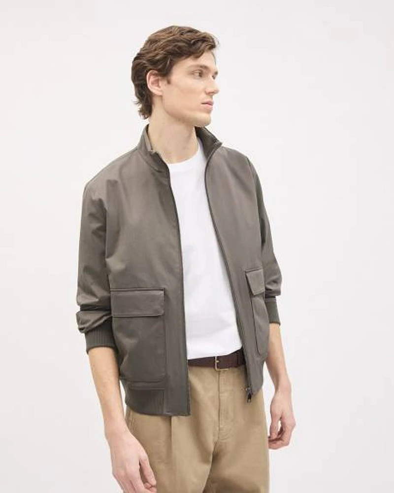 Brown Bomber Jacket with Funnel Neckline