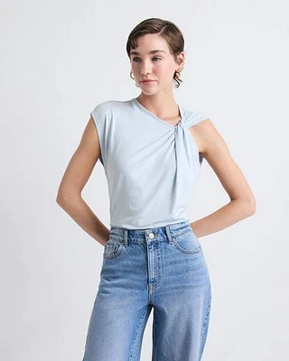 Sleeveless Crew-Neck Top with Twisted Detail