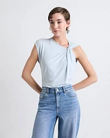 Sleeveless Crew-Neck Top with Twisted Detail