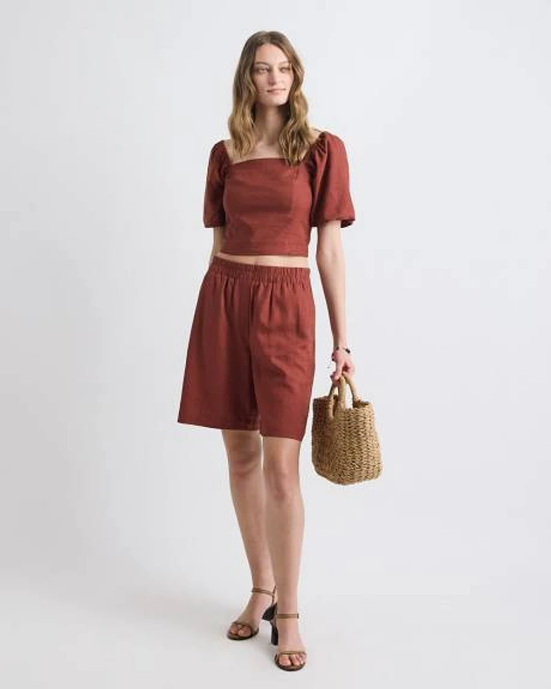 Linen High-Waisted Bermuda