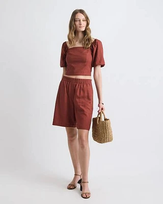 Linen High-Waisted Bermuda