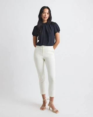 Pantalon Crème à Jambe Étroite et Taille Haute