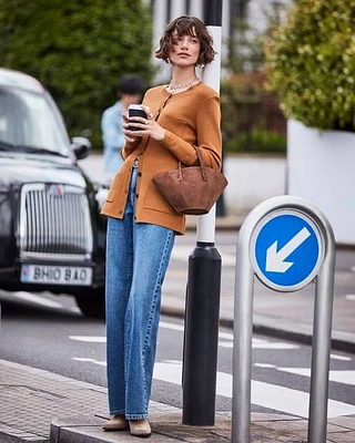 Long Buttoned-Down Cardigan with Pockets