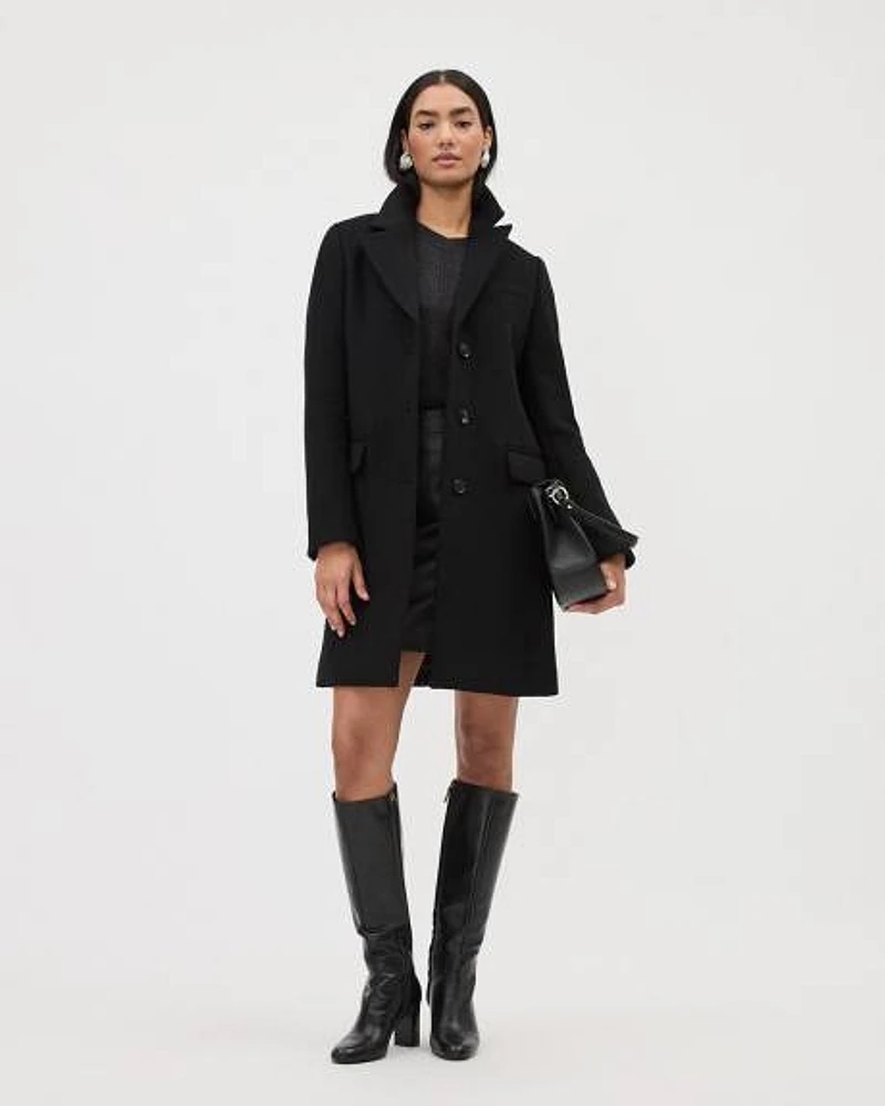 Classic Three-Button Closure Wool Coat