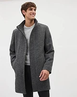 Classic Herringbone Mock-Neck Wool Coat with Dickey