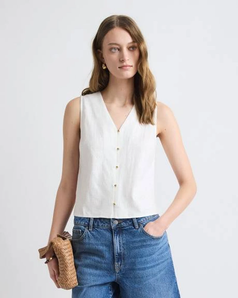 Veste Unie Sans Manches en Mélange de Lin