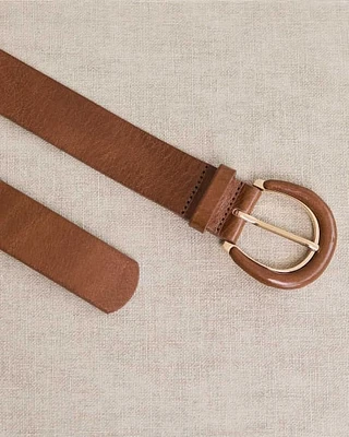 Large Leather Belt with Leather-Covered Buckle