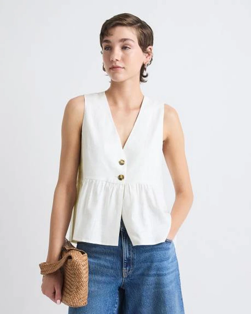 Blouse Péplum Sans Manches à Col V