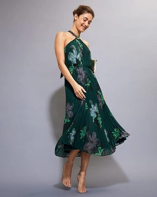 Sleeveless Halter Midi Cocktail Dress