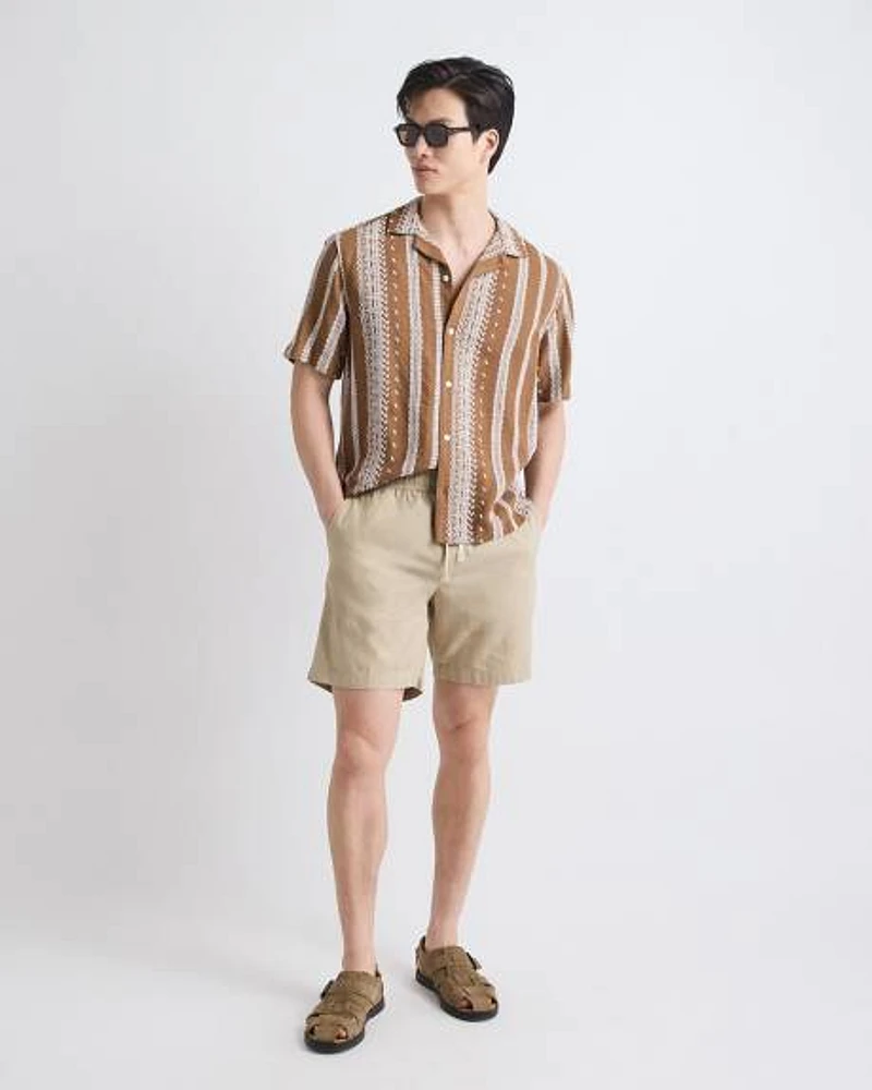 Short en Mélange de Lin à Taille Élastique