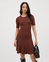 Elbow-Sleeve Fit and Flare Dress with Crew Neckline