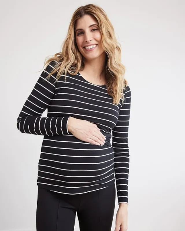 RW&CO. - Black Shirred Sheer Top with Long Sleeves Thyme Maternity