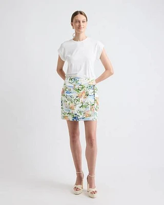 Linen-Blend Wrap Mini Skirt
