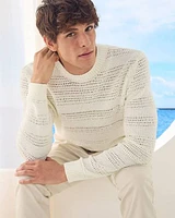 Long-Sleeve Crew-Neck Sweater with Open Stitches