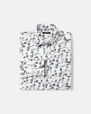 Slim-Fit White Dress Shirt with Floral Pattern