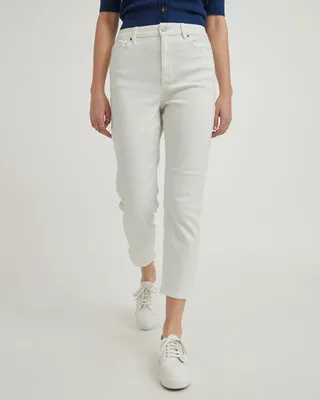White High-rise Straight Leg Ankle Jeans
