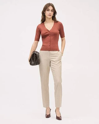 Pantalon Beige à Jambe Droite et Taille Haute
