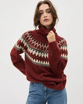 Chunky Turtleneck Sweater with Fair Isle Pattern