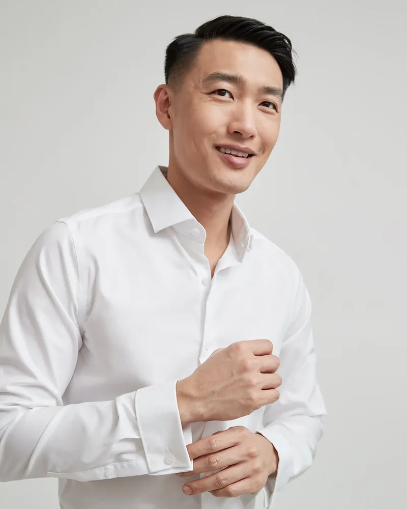 White Twill Dress Shirt with French Cuff