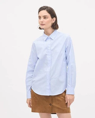 Blouse Boutonnée en Popeline Rayée à Manches Longues