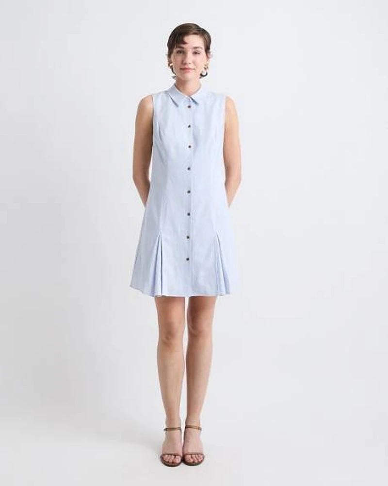 Sleeveless Linen-Blend Mini Dress with Shirt Collar