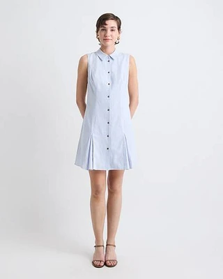 Sleeveless Linen-Blend Mini Dress with Shirt Collar