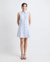 Sleeveless Linen-Blend Mini Dress with Shirt Collar