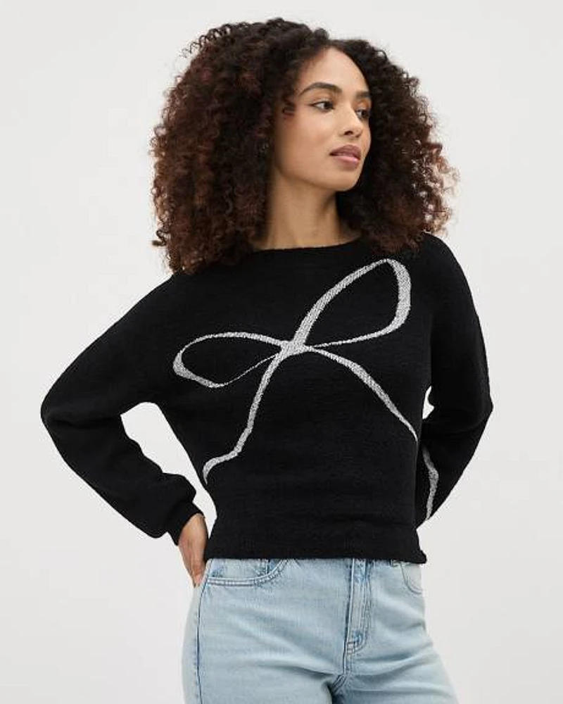 Long-Sleeve Crew-Neck Intarsia Sweater